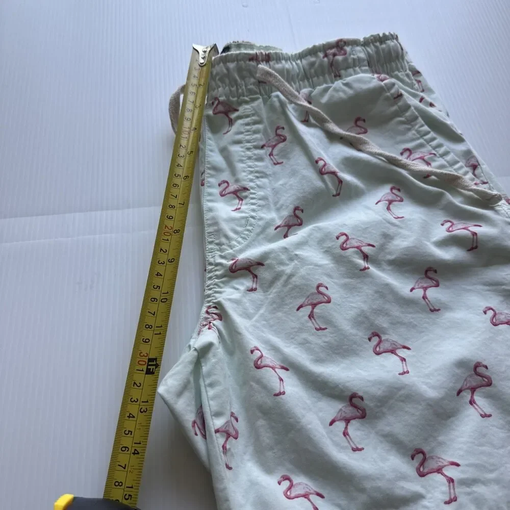 Massive Apparel Men’s Flamingo Print Shorts Size L Mint Green Drawstring Casual